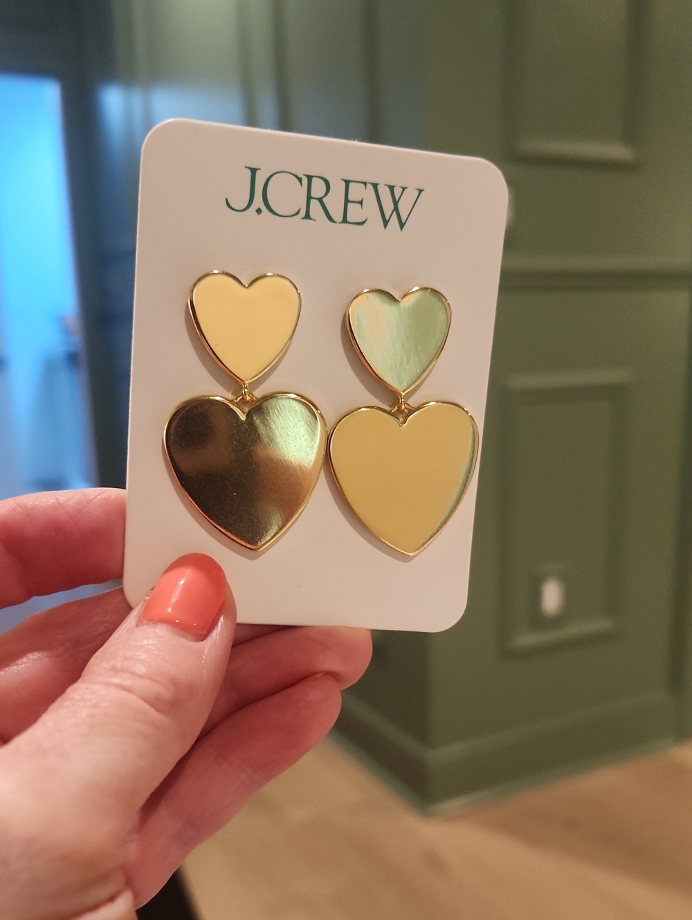 J.Crew Gold Double Heart Drop Earrings